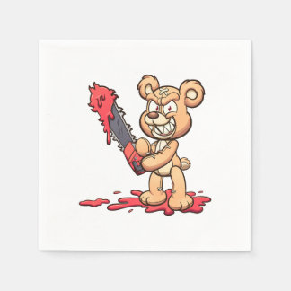 Serviette En Papier ours en peluche maléfique tenant une tronçonneuse