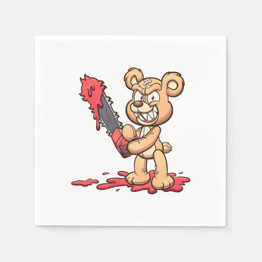 Serviette En Papier ours en peluche maléfique tenant une tronçonneuse  (Devant)