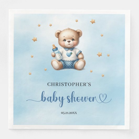 Serviette En Papier Ours en peluche mignon avec baby shower garçon bou (Devant)