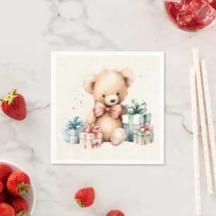Serviette En Papier Ours en peluche mignonne avec cadeaux de Noël