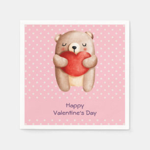 Serviette En Papier Ours en peluche mignonne portant un coeur rouge Sa