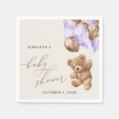 Serviette En Papier ours en peluche, ours bébé, ballon violet, Baby sh (Devant)