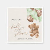 Serviette En Papier ours en peluche, ours bébé, ballons verts, Baby sh (Devant)