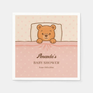 Serviette En Papier Ours en peluche Sleepy Baby shower rose clair
