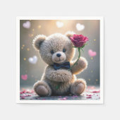 Serviette En Papier Ours En Teddy Avec Rose Rouge (Devant)