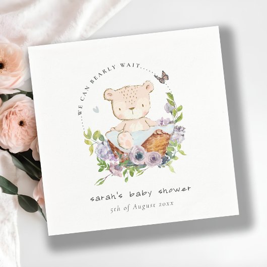 Serviette En Papier Ours En Teddy Cute Dans Panier Fleur Baby shower B