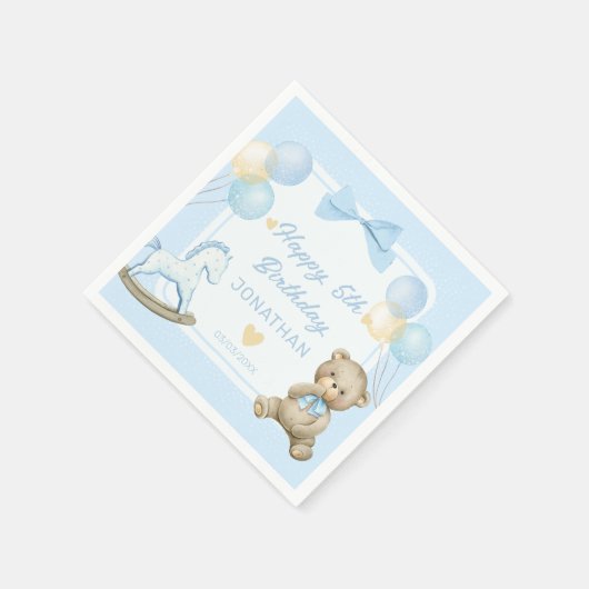 Serviette En Papier Ours En Teddy Et Cheval Rocheux (Coin)