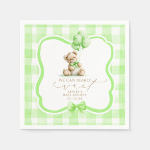 Serviette En Papier Ours en Vichy Vert Baby Shower