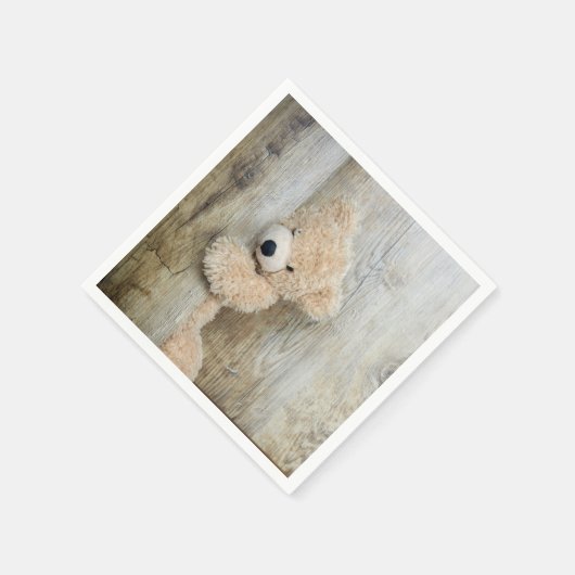 Serviette En Papier Ours farci mignon Fond en bois rustique (Coin)