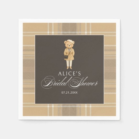 Serviette En Papier Ours Féminin Beige Baby Shower Mariage (Devant)