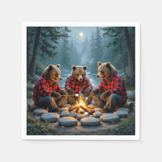 Serviette En Papier Ours Griller Marshmallows (Devant)