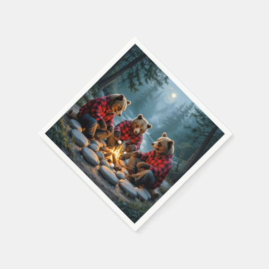 Serviette En Papier Ours Griller Marshmallows (Coin)