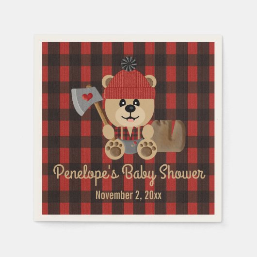 Serviette En Papier Ours Lumberjack Wilderness Baby shower à thème (Devant)