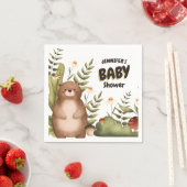 Serviette En Papier Ours mignon en bois Baby shower de serviette blanc (En situation)