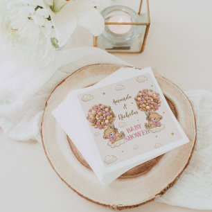 Serviette En Papier Ours Mignon Jumelles Fille Baby Shower Rose