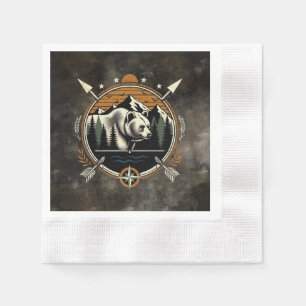 Serviette En Papier Ours montagnard rustique et vintage de plein air