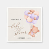 Serviette En Papier Ours, Ours mignon, Ballons pourpres, Baby shower (Devant)