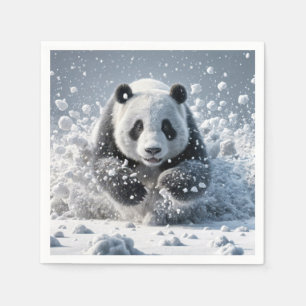 Serviette En Papier Ours Panda Courant Dans La Neige