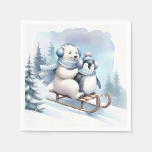 Serviette En Papier Ours pingouin et polaire sur un traîneau