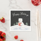 Serviette En Papier Ours Polaire Aquarelle Au cacao Chaud (En situation)