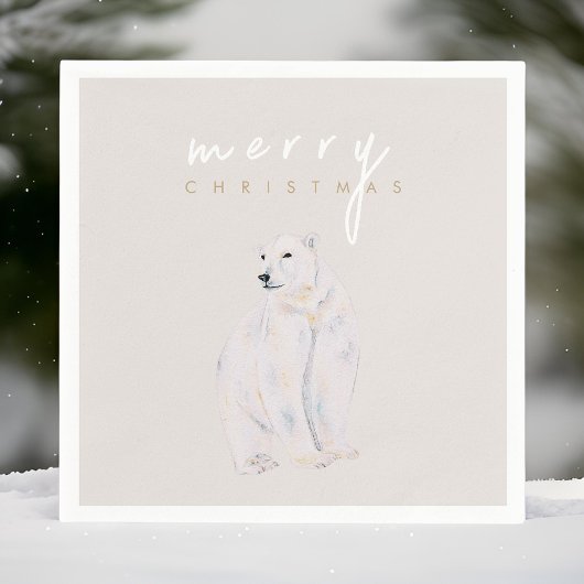 Serviette En Papier Ours polaire aquarelle Joyeux Noël moderne