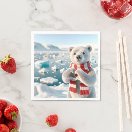 Serviette En Papier Ours polaire avec pattes formant un coeur (En situation)