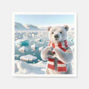 Serviette En Papier Ours polaire avec pattes formant un coeur