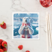 Serviette En Papier Ours polaire avec pattes formant un coeur (En situation)