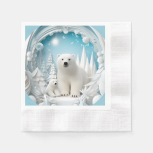 Serviette En Papier Ours polaire avec petit Océan Arctique Hiver blanc