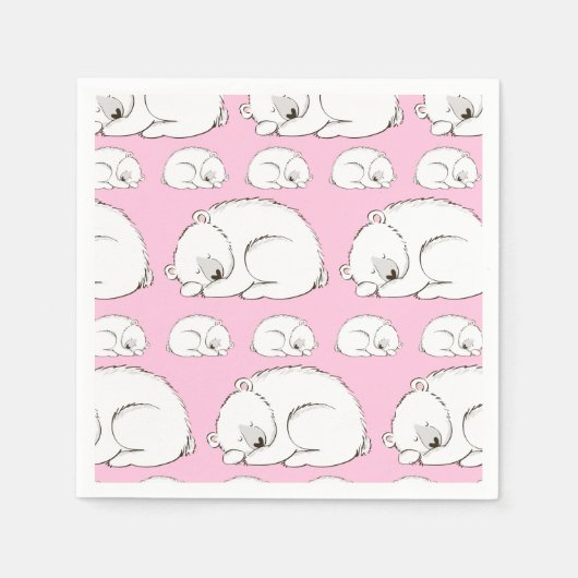 Serviette En Papier Ours polaire Baby shower fille rose (Devant)
