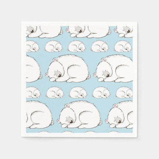Serviette En Papier Ours polaire Baby shower Hiver bleu garçon (Devant)
