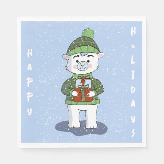 Serviette En Papier Ours polaire bleu Papier de Noël Napkin (Devant)