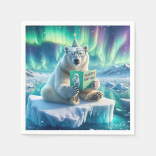 Serviette En Papier Ours polaire d'anniversaire sur un iceberg