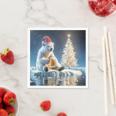 Serviette En Papier Ours Polaire De Noël Avec Bière (En situation)