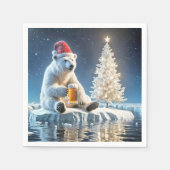 Serviette En Papier Ours Polaire De Noël Avec Bière (Devant)