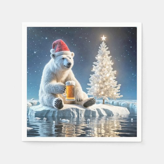 Serviette En Papier Ours Polaire De Noël Avec Bière (Devant)