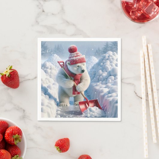 Serviette En Papier Ours Polaire De Noël Avec Chaussure Rouge (En situation)