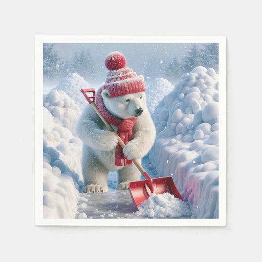 Serviette En Papier Ours Polaire De Noël Avec Chaussure Rouge (Devant)