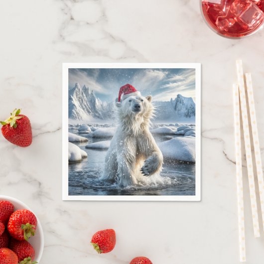 Serviette En Papier Ours Polaire De Noël Dans L'Eau Arctique (En situation)