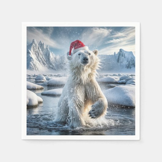 Serviette En Papier Ours Polaire De Noël Dans L'Eau Arctique (Devant)