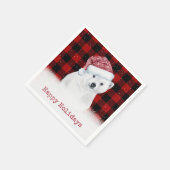 Serviette En Papier Ours Polaire De Noël Sur Buffalo Plaid (Coin)