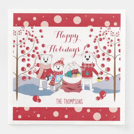 Serviette En Papier Ours Polaire Famille Vacances Papier (Devant)