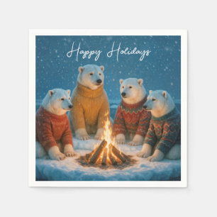 Serviette En Papier Ours polaires de Noël autour d'un feu de joie