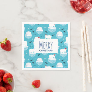 Serviette En Papier Ours polaires mignons à Santa Hats Motif de Noël