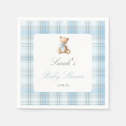 Serviette En Papier Ours Préparé Fête de Naissance Garçon (Devant)