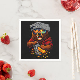 Serviette En Papier Ours Rétro Avec Chapeau Râpe à Fromage et Lunettes