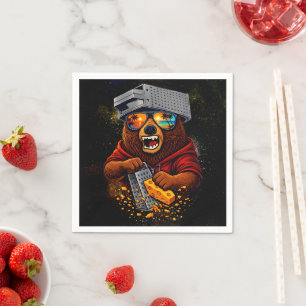 Serviette En Papier Ours Rétro Avec Chapeau Râpe à Fromage et Lunettes
