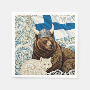 Serviette En Papier Ours viking finlandais, renard arctique Art Nouvea