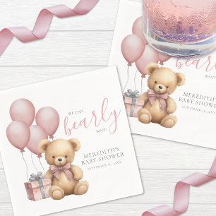 Serviette En Papier Ourson en ballon rose pour Baby Shower