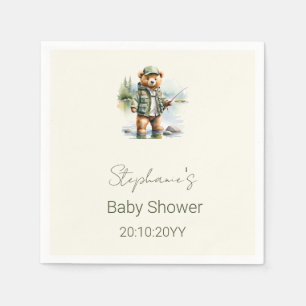 Serviette En Papier Ourson pêcheur mignon à la bobine excitée Baby Sho